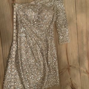 Sherri Hill Nude Sequin One Shoulder Mini Size 0